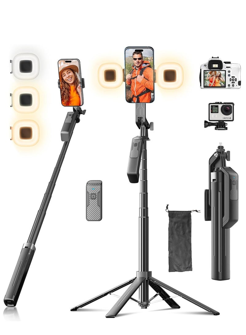 Selfie Sticks Tripod -180cm,Separate design smartphone tripod Stand with Wireless Remote Control and Double fill light Portable Retractable Cell Phone Tripod for iPhone/Samsung/GoPro/Android Phone  - Image 1