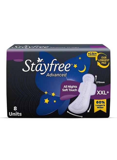 Advanced Xxl+ Ultra Thin Sanitary Pads For Women | 8 Soft Cotton Pads For All Night Ultra Comfort | Absorbs 2X More With Wider Back | Prevent Rashes | Odour Control