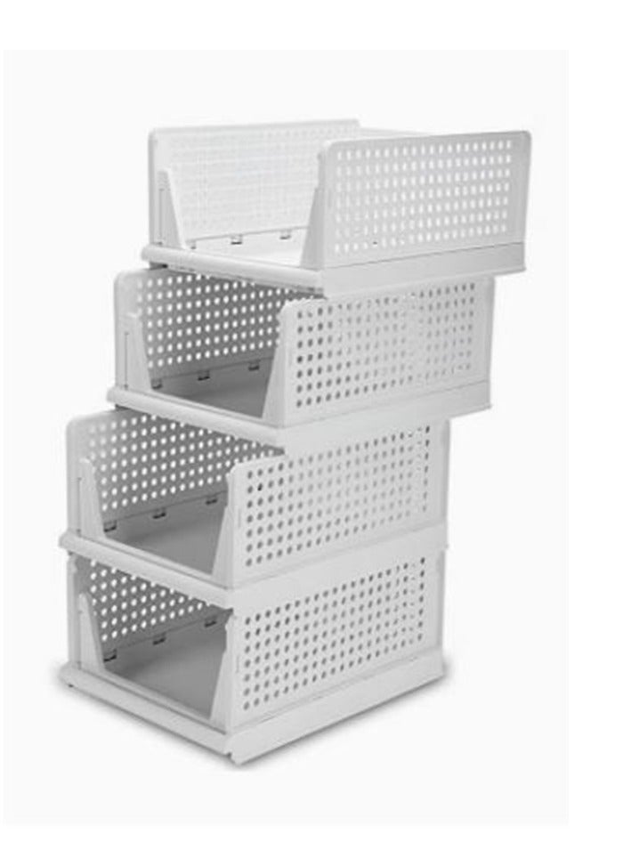 4 Pcs Stackable Clothes Plastic Storage Basket Foldable Closet Organizer Shelf  - Image 1