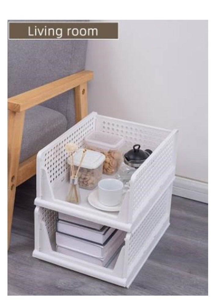 4 Pcs Stackable Clothes Plastic Storage Basket Foldable Closet Organizer Shelf  - Image 4