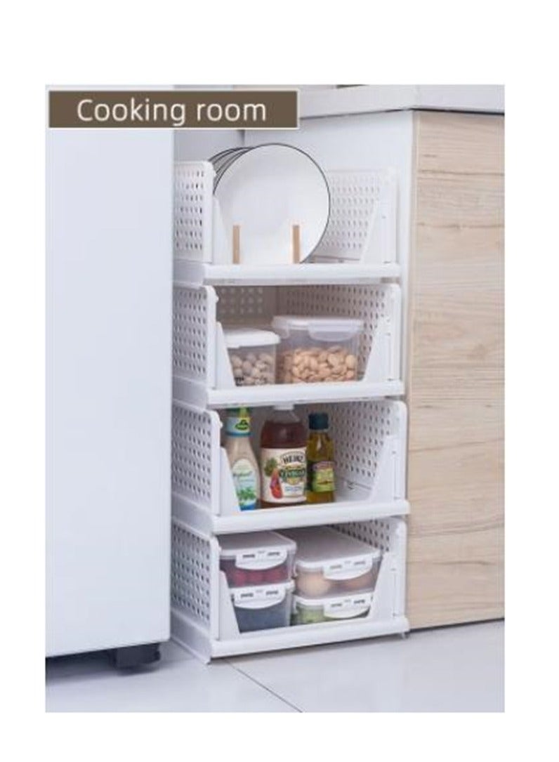 4 Pcs Stackable Clothes Plastic Storage Basket Foldable Closet Organizer Shelf  - Image 3