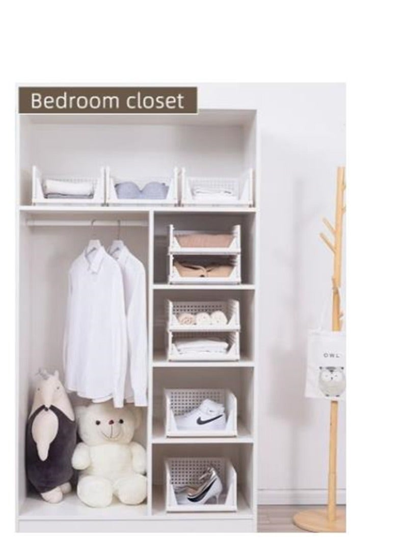 4 Pcs Stackable Clothes Plastic Storage Basket Foldable Closet Organizer Shelf  - Image 2