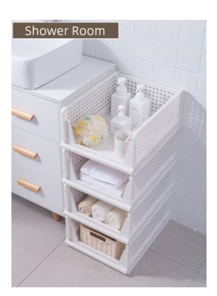 4 Pcs Stackable Clothes Plastic Storage Basket Foldable Closet Organizer Shelf  - Image 5