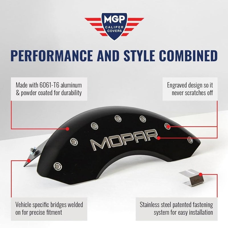 MGP Caliper Covers أغطية مكابح MGP - أغطية مكابح لدودج تشالنجر وتشاجر من 2011 إلى 2023 - مجموعة أمامية وخلفية - حمراء - Image 4