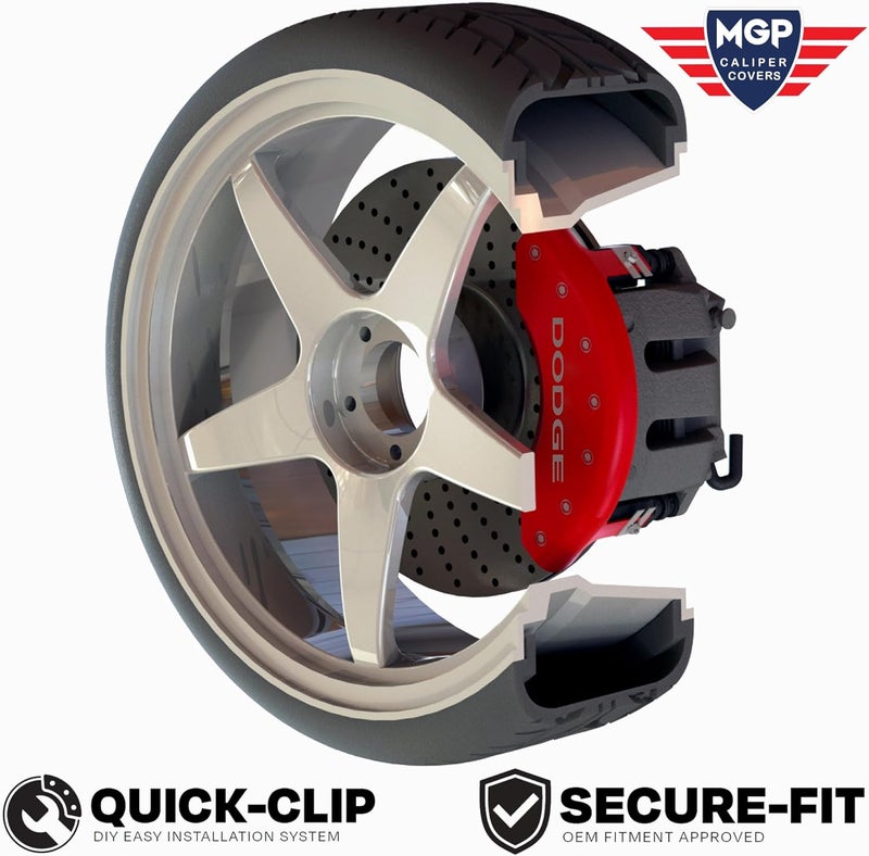 MGP Caliper Covers أغطية مكابح MGP - أغطية مكابح لدودج تشالنجر وتشاجر من 2011 إلى 2023 - مجموعة أمامية وخلفية - حمراء - Image 2