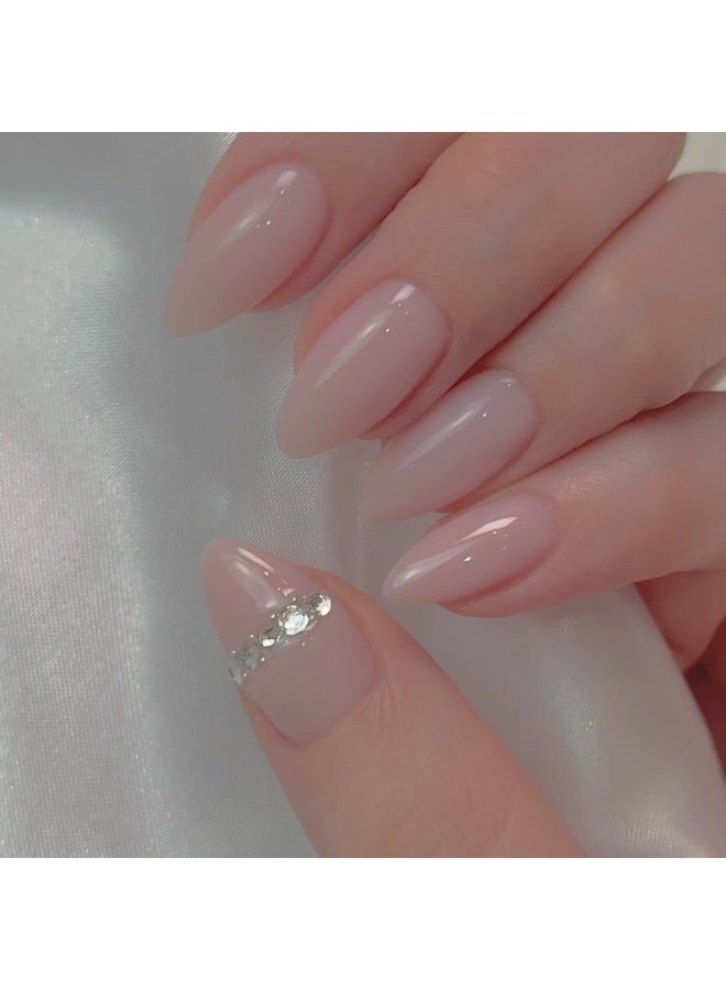 Goolsky Premium Teardrop Press-on Nails with Nude Crushed Diamonds for Subtle Bling