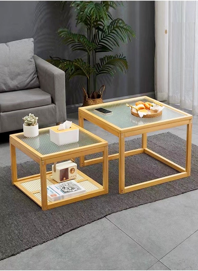 Mid Century square Beige Coffee Table with Glass top Wood legs Glass finish 60x60x47x cm Without Storage for Laptop for Living room - pzsku/Z6CEDC004ECA7B6E305DCZ/45/_/1720226328/7eba5f71-6e4d-4b1c-91b8-eab94d5815fd