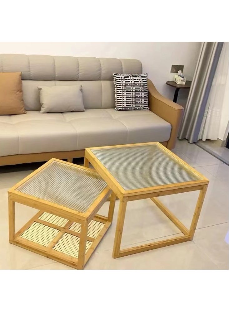 Mid Century square Beige Coffee Table with Glass top Wood legs Glass finish 60x60x47x cm Without Storage for Laptop for Living room - pzsku/Z6CEDC004ECA7B6E305DCZ/45/_/1720226329/37cce6fd-46c5-4510-a7f5-bd03ded36db1