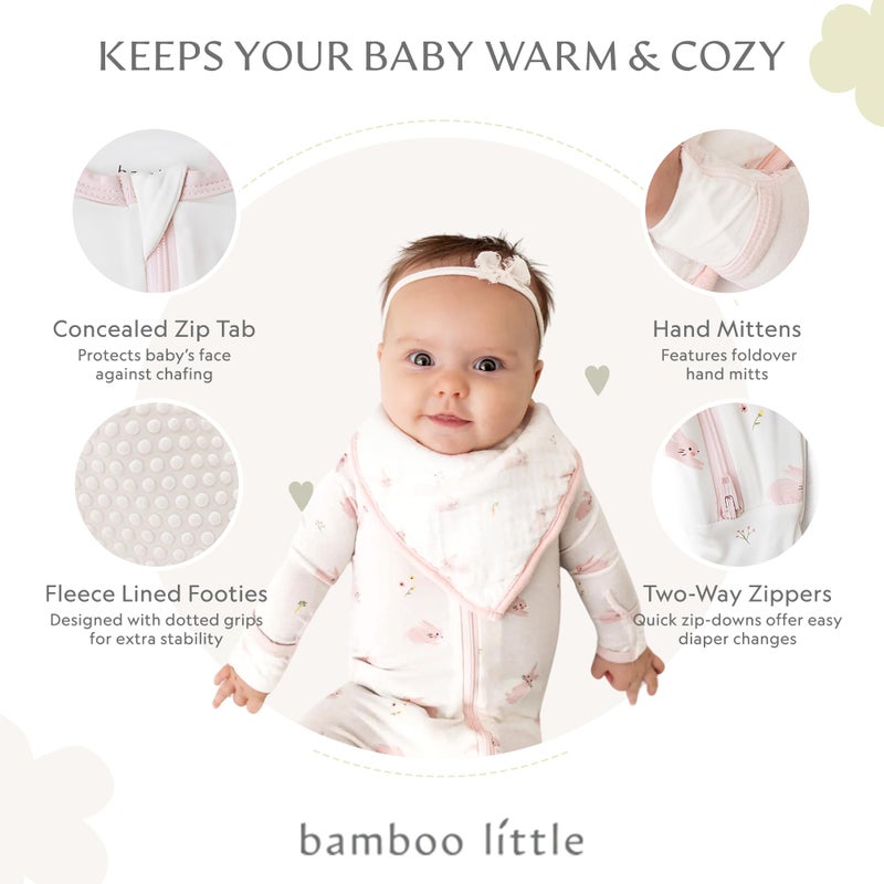 Bamboo Little Soft Baby Footie Pajamas, Baby Clothes, Newborn Sleepers, 95% Viscose and 5% Spandex, Bunny, 0-3 Months - Image 2