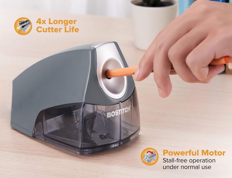 Bostitch Office Personal Electric Pencil Sharpener, Powerful Stall-Free Motor, High Capacity Shavings Tray, Gray (EPS4-KTGRAY) - Image 2