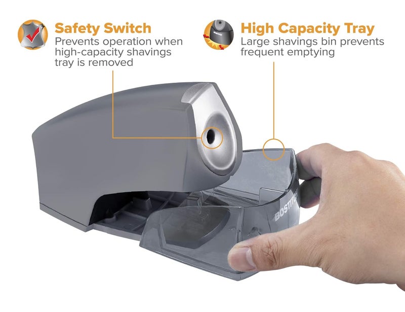 Bostitch Office Personal Electric Pencil Sharpener, Powerful Stall-Free Motor, High Capacity Shavings Tray, Gray (EPS4-KTGRAY) - Image 5