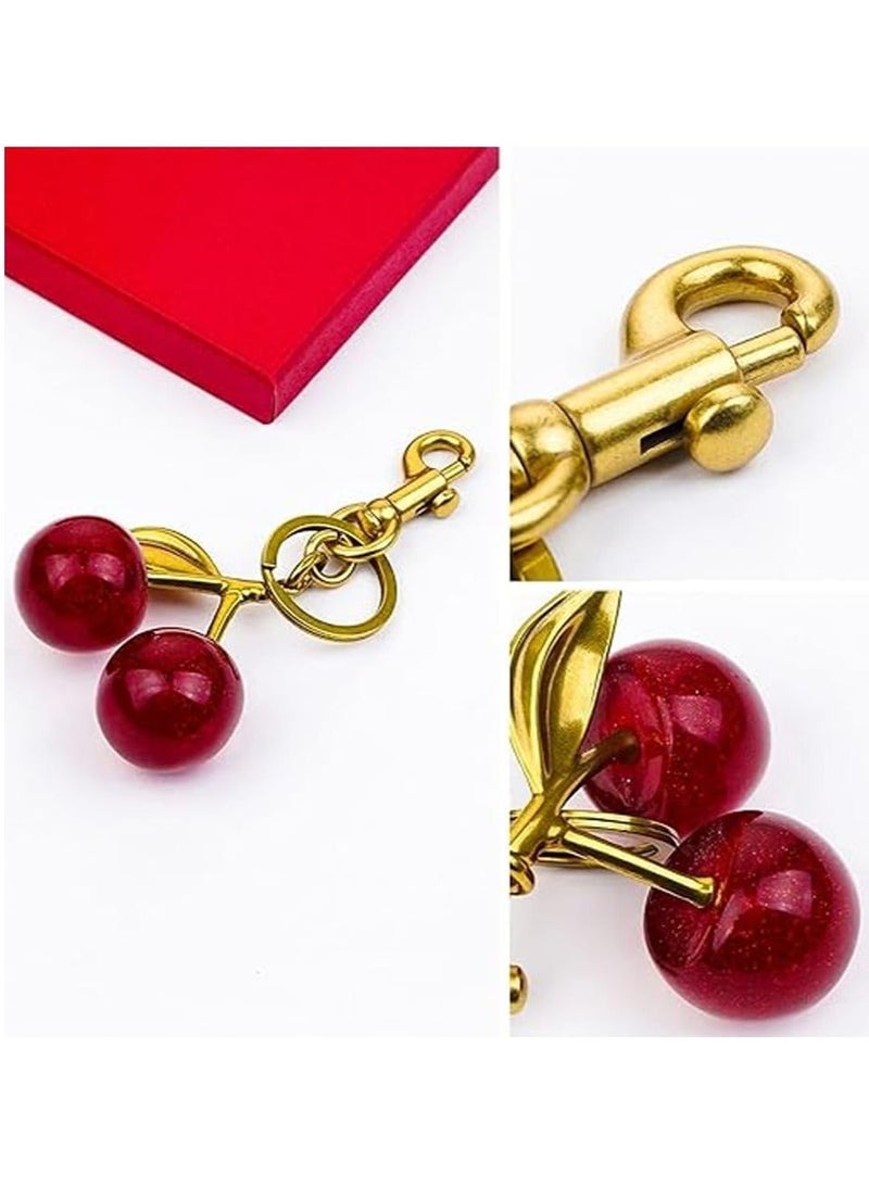 KHAJUL 5.8cm Glittering Red Cherry Keychain with Gold Leaves, Bag Charm for Women, Fashion Purse Accessory, Ideal Gift for Her, Eid al-Fitr Present, Sister or Mom - Image 2