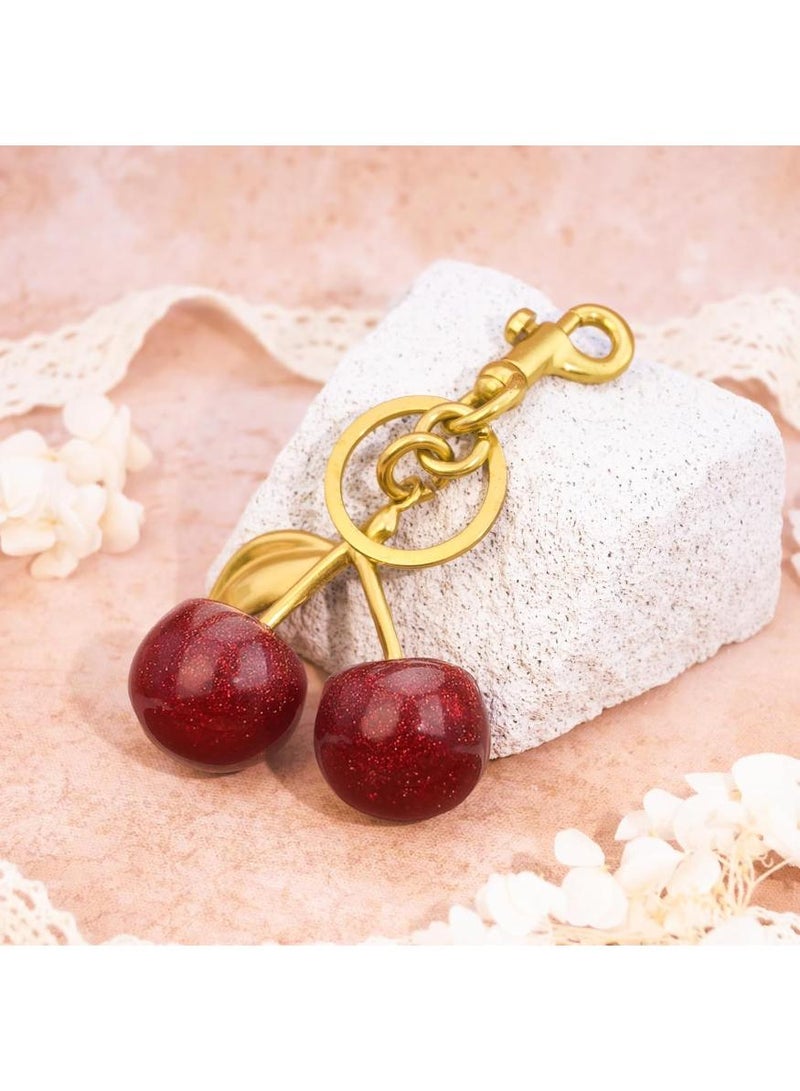 KHAJUL 5.8cm Glittering Red Cherry Keychain with Gold Leaves, Bag Charm for Women, Fashion Purse Accessory, Ideal Gift for Her, Eid al-Fitr Present, Sister or Mom - Image 3