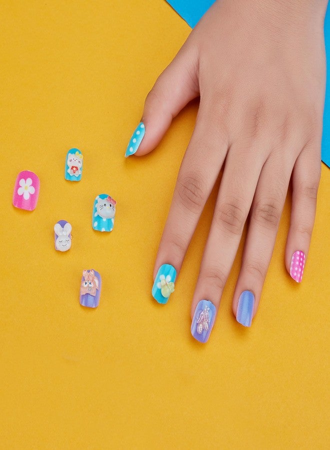 CherryBox Beautiful 3D Cartoon Nails Set of 12 Pieces for Kids and Adults - Cute Kawaii Resin Art Design (Multicolour, 4) - Image 2