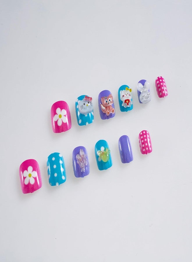 CherryBox Beautiful 3D Cartoon Nails Set of 12 Pieces for Kids and Adults - Cute Kawaii Resin Art Design (Multicolour, 4) - Image 4