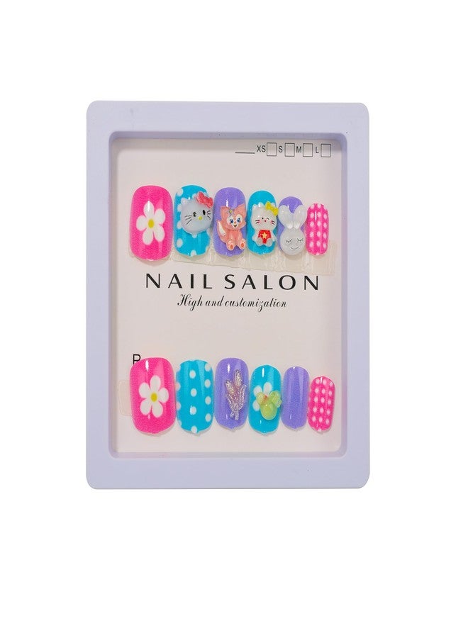 CherryBox Beautiful 3D Cartoon Nails Set of 12 Pieces for Kids and Adults - Cute Kawaii Resin Art Design (Multicolour, 4) - Image 1