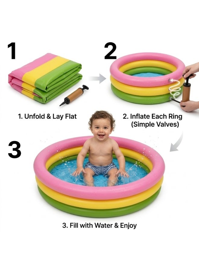 JIHAM Inflatable Rainbow Swimming Pool for Kids & Toddlers, Large Family Baby Swimming Pool, Durable Thick PVC Blow Up Pool, Portable Outdoor Summer Water Play Pool, Round Plastic Kids Pool for Backyard Garden Beach - Image 3