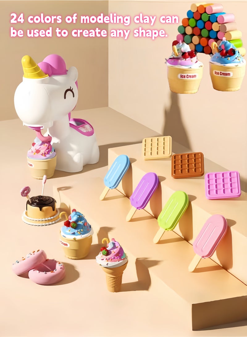 Color Play Clay Dough for Kids, 24 Cans Dough,Ice Cream Maker Machine Color Dough Set Purple Unicorn Ice Cream Maker,Plasticine Mold Tool Set,Ice Cream Mold Kitchen Creations Arts Crafts Play Food Toys for Girls Boys - Image 2