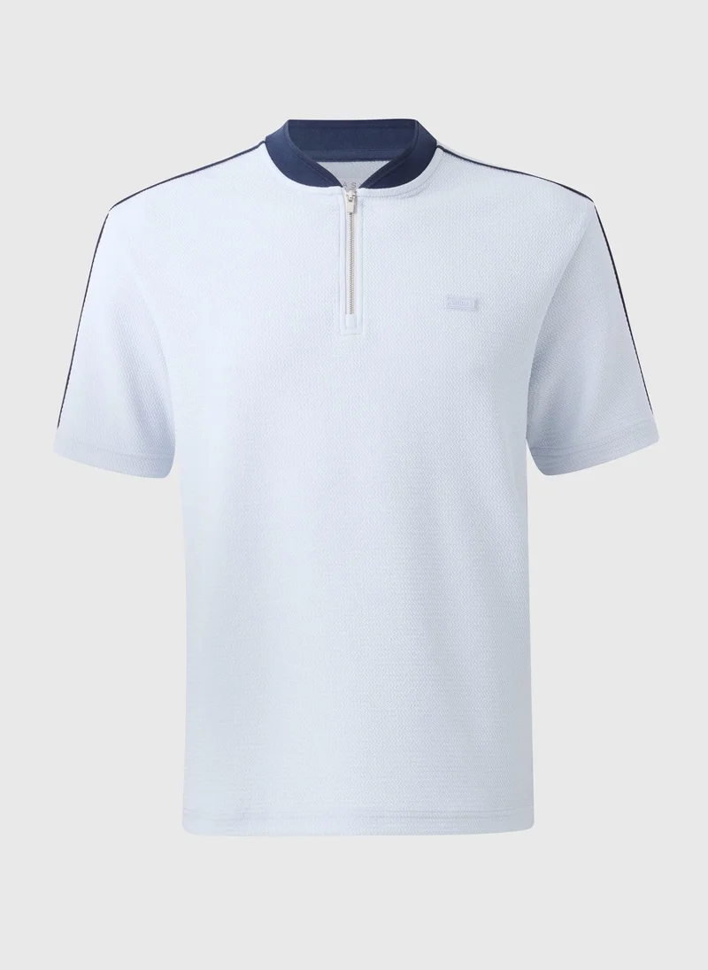 Matalan Light Blue Textured Grandad Zip Co Ord Polo Shirt