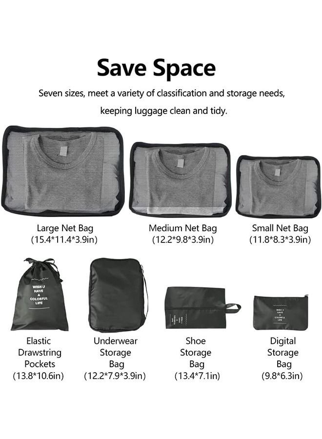 Arabest 7 Set Travel Packing Organizers for Save Space Packing Cubes Luggage Organizers with Find Easily, Durable Travel Accessories Luggage Organizers with Upgraded Nylon Fabric Black - Image 3