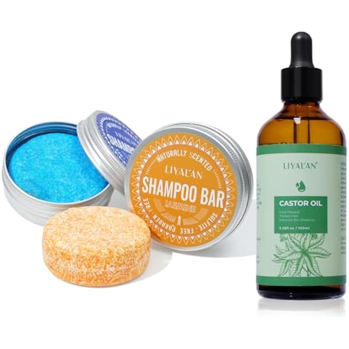 LIYALAN Shampoo Bar for Hair Solid Soap Castor Oil Cold Pressed Hair Care Glass Bottle