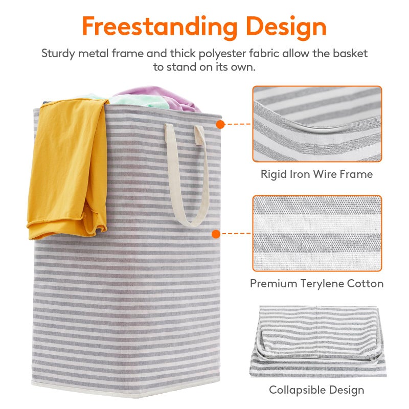 Lifewit 2 Pack Laundry Basket 80L Each, Collapsible Clothes Hamper with Reinforced Handles, Freestanding Waterproof Design for Bedroom and Laundry Room, Grey&Pink 160L Total - Image 2