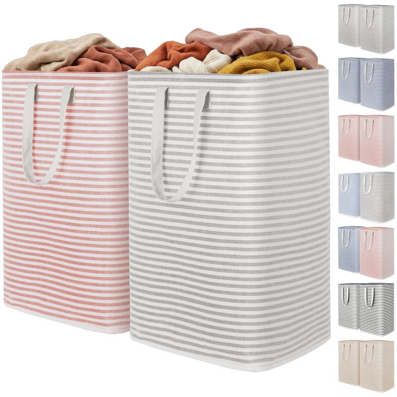 Lifewit 2 Pack Laundry Basket 80L Each, Collapsible Clothes Hamper with Reinforced Handles, Freestanding Waterproof Design for Bedroom and Laundry Room, Grey&Pink 160L Total - Image 1