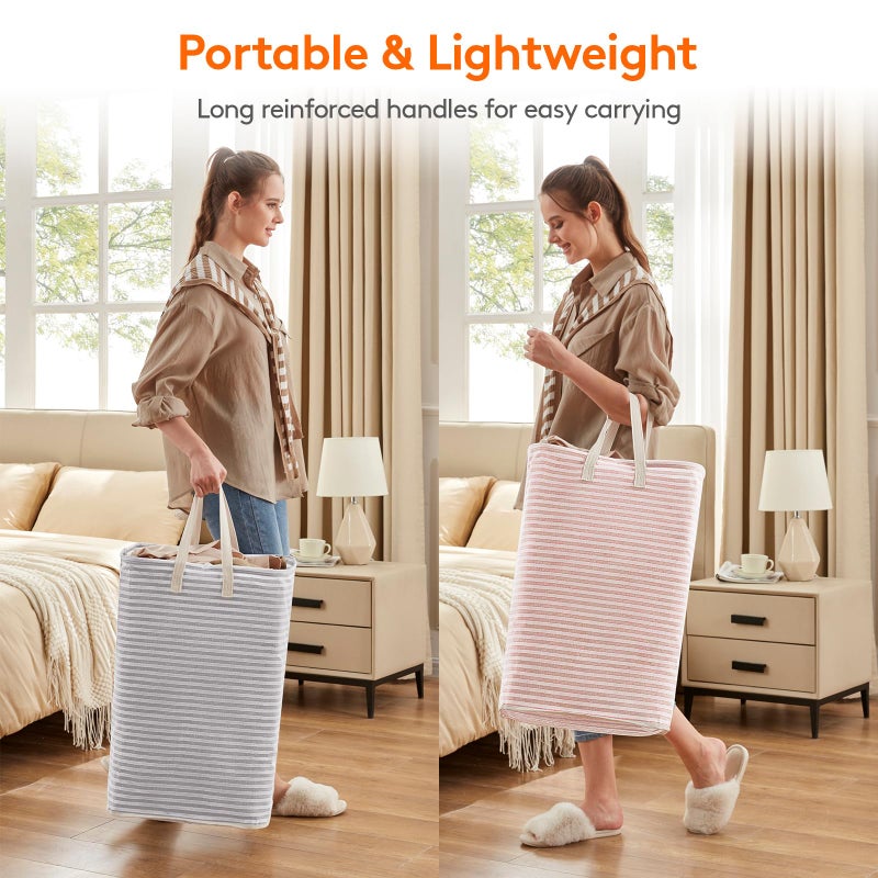 Lifewit 2 Pack Laundry Basket 80L Each, Collapsible Clothes Hamper with Reinforced Handles, Freestanding Waterproof Design for Bedroom and Laundry Room, Grey&Pink 160L Total - Image 5