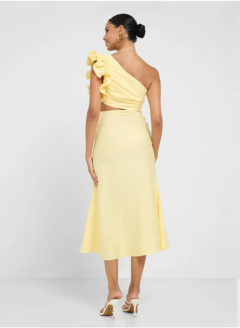 جينجر One Shoulder Ruffle Detail A Line Dress