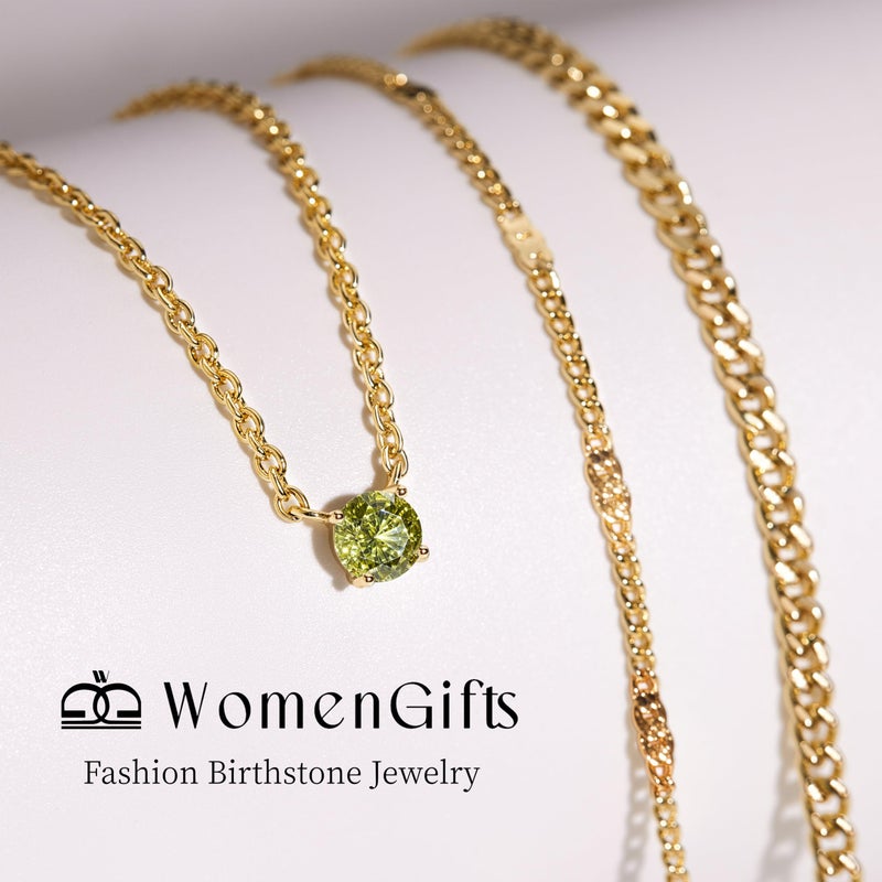 WomenGifts August Created Peridot (Lime Green) Layered Necklace Set, 14K Gold Plated Birthstone Pendant with Choker Cuban Link & Satellite Chain, Personalized Jewelry Gift - Image 3