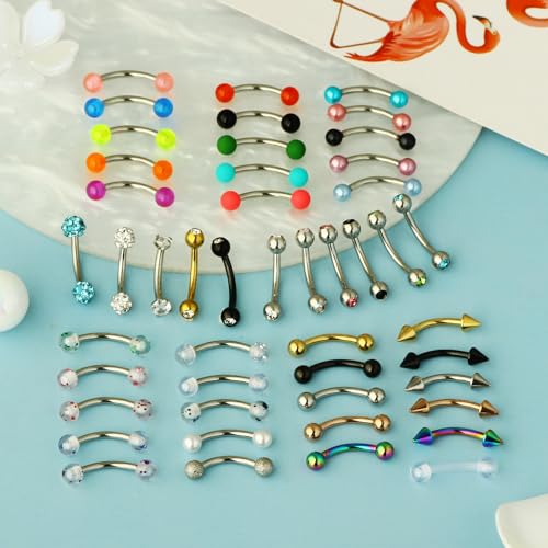 Suotarn 47pcs 16G Stainless Steel Eyebrow Piercing Rings Clear CZ Curved Barbell Helix Daith Rook Earrings Piercing Body Jewelry for Women Men - Image 5
