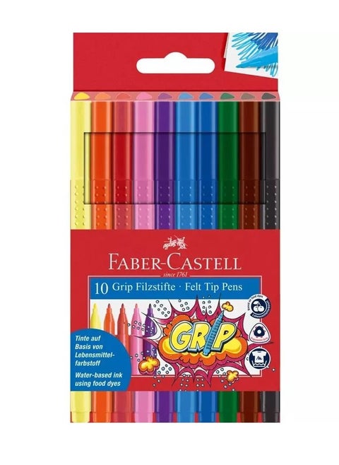 10-Piece Grip Felt Tip Pens Multicolor
