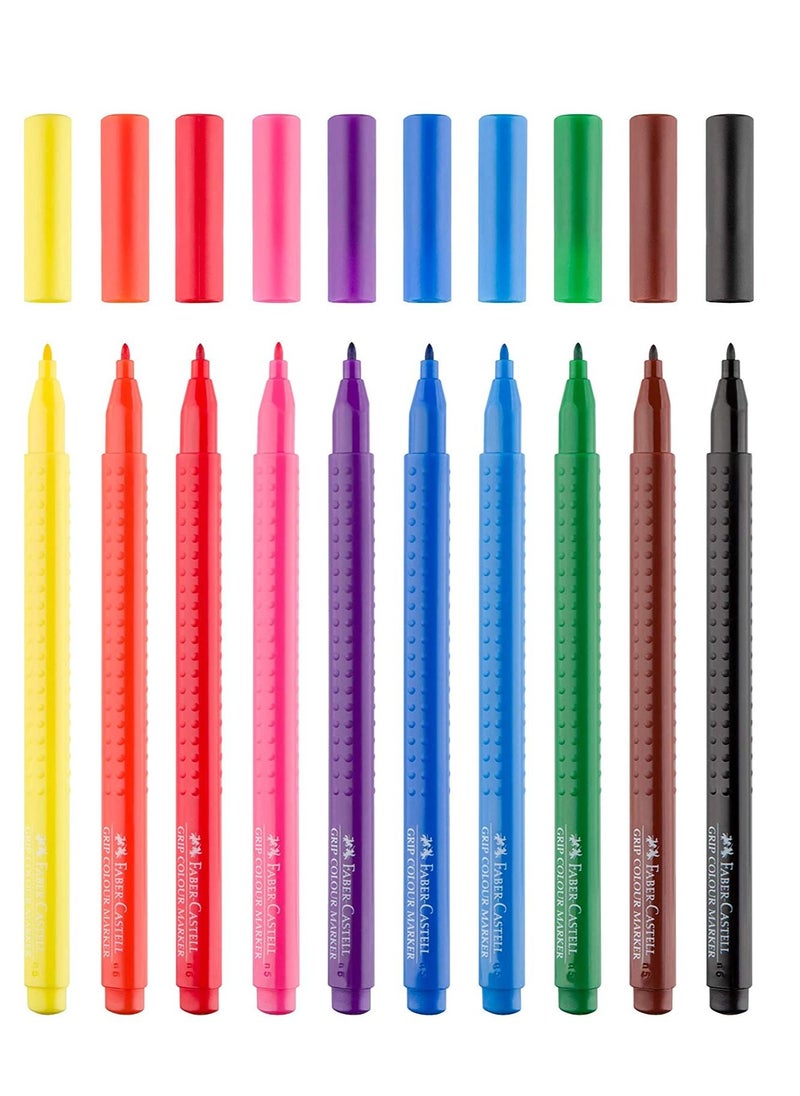 10-Piece Grip Felt Tip Pens Multicolor