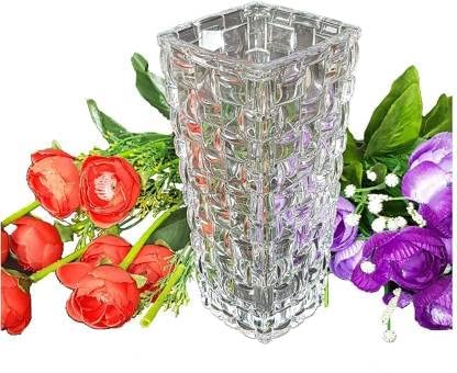 EZALLA Glass Dimond Cut Flower Vase Vase for Home Decore Hotel and Office Use Crystal Flower Vase Crystal Clear 8 Inch Dimond Cut Set of 1 - Image 5
