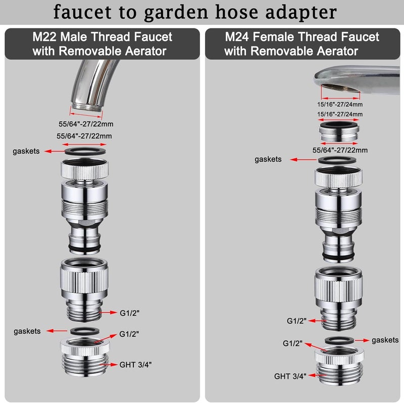 walkinginrain Kitchen Sink Faucet Quick Connector, Dishwasher Washer Snap Coupling Adapter, Faucet to Garden Hose Adapter for Bathroom Kitchen/Shower Hose/Garden Hose - Image 4