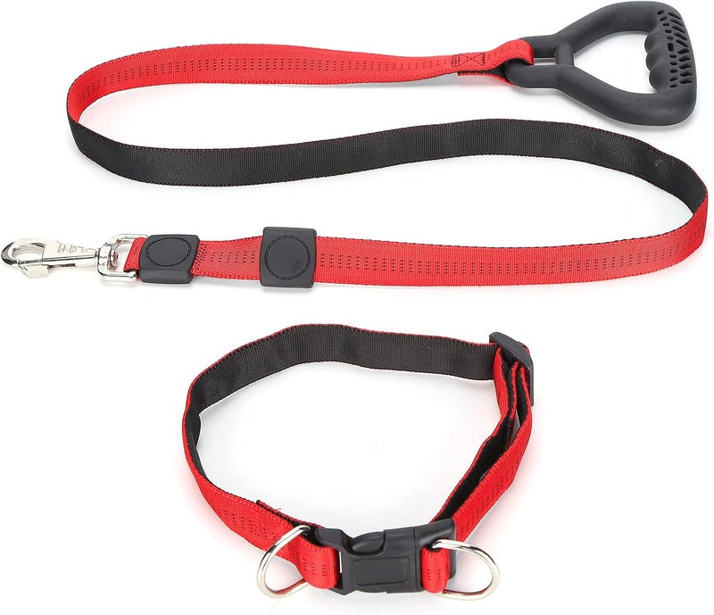 Heavy Duty Dog Leash with Adjustable Collar, Nylon and PP Material, 49.6 Inch Length for Small Medium Large Dogs - Comfortable Handle, Elastic Shock Absorption, Durable and Safe (Red) - Image 1
