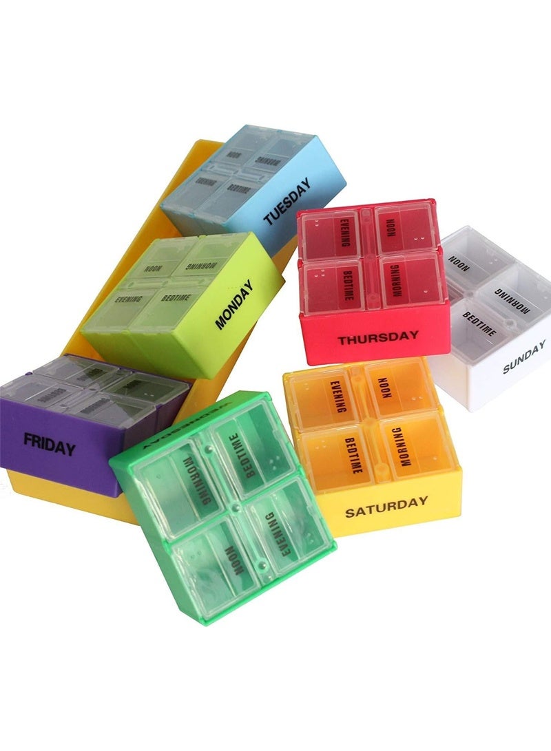 لبونير علبة أقراص دواء شبكية لـ 7 أيام 28 علبة أقراص دواء صباحية ليلية صناديق منظم أقراص الدواء الأسبوعية - Image 3