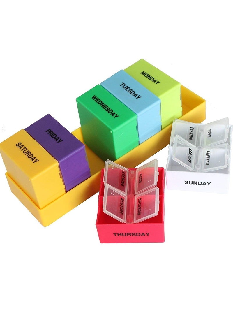 لبونير علبة أقراص دواء شبكية لـ 7 أيام 28 علبة أقراص دواء صباحية ليلية صناديق منظم أقراص الدواء الأسبوعية - Image 4