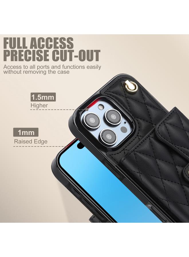 S-TOP Case For iPhone 16 Pro Max Crossbody Rhombic Horizontal Wallet Leather Phone Case - Image 4
