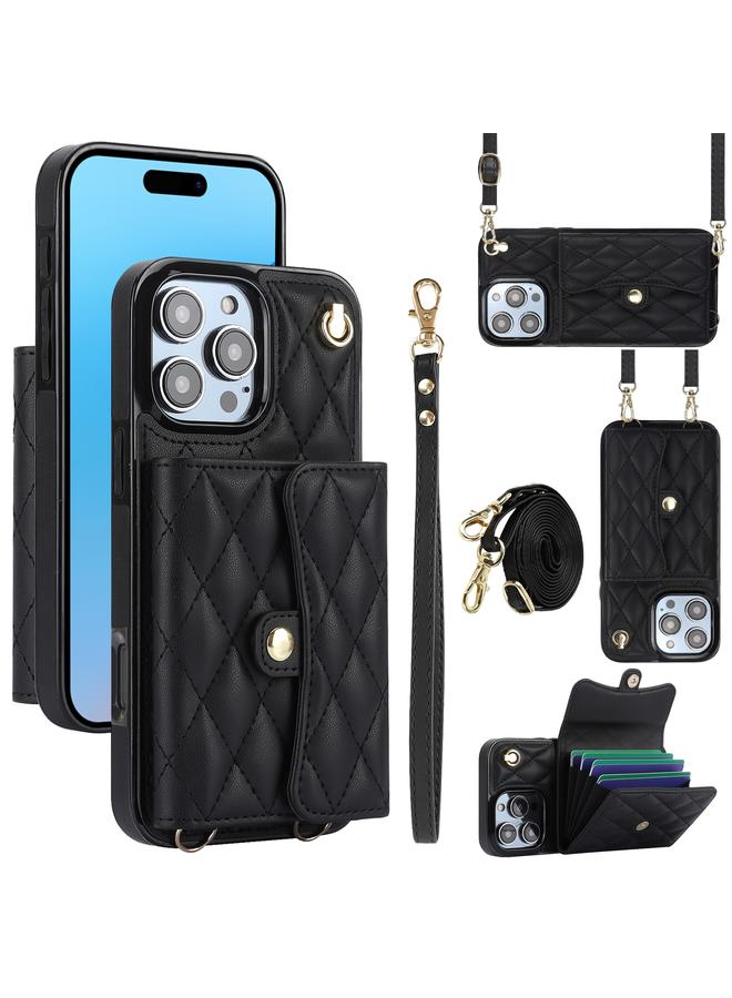 S-TOP Case For iPhone 16 Pro Max Crossbody Rhombic Horizontal Wallet Leather Phone Case - Image 1