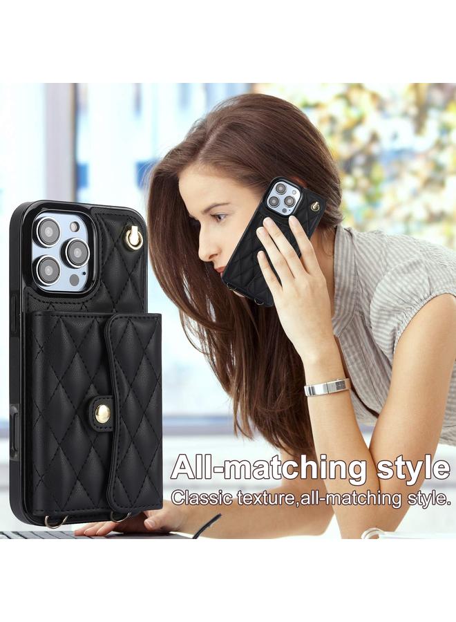 S-TOP Case For iPhone 16 Pro Max Crossbody Rhombic Horizontal Wallet Leather Phone Case - Image 5
