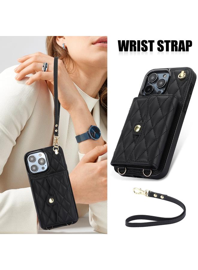 S-TOP Case For iPhone 16 Pro Max Crossbody Rhombic Horizontal Wallet Leather Phone Case - Image 2