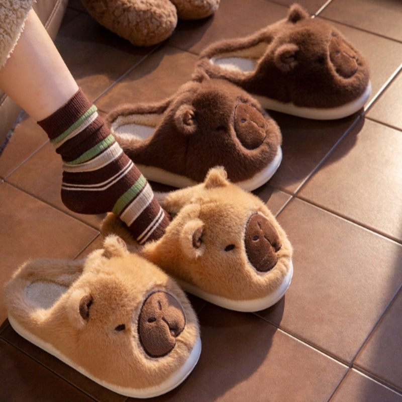 Cotton slippers, wear home non-slip and warm slippers in autumn and winter, cute thickened fluffy slippers, the same for men and women (khaki, size 37-38) - Image 4
