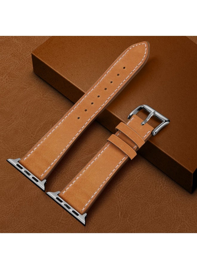 Compatible with Apple Watch Genuine Leather Band 38mm 40mm 41mm Soft Replacement Strap Adjustable Wristbands Compatible with iWatch SE & Series 9/8//7/6/5/4/3/2/1, Men Women(Caramel Brown) - Image 5