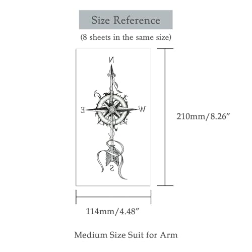Oottati 8 Sheets Black Arrow Compass Feather Dragon Anchor Sword Snake Tree Flower Temporary Tattoos for Arm - Image 4
