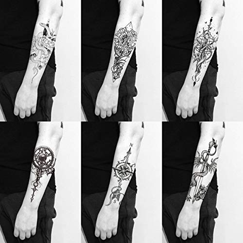 Oottati 8 Sheets Black Arrow Compass Feather Dragon Anchor Sword Snake Tree Flower Temporary Tattoos for Arm - Image 3