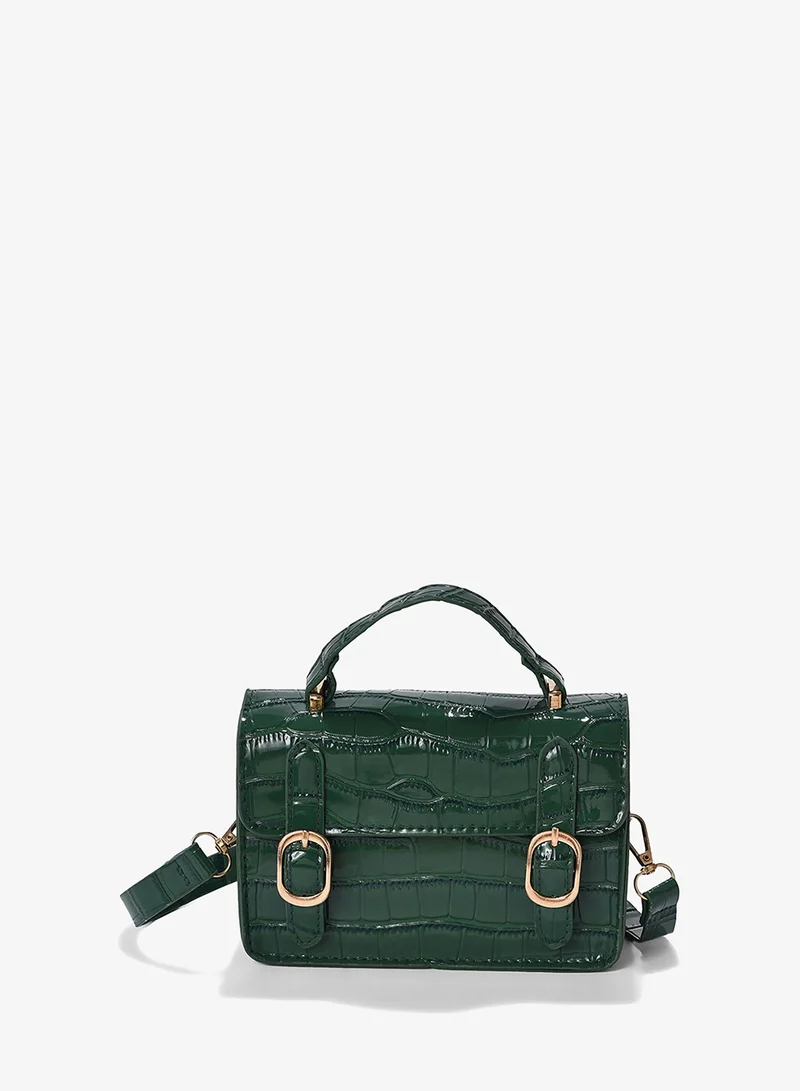 Haute Sauce Green Colourblocked Vegan Leather Structured Hobo Bag With Quilted