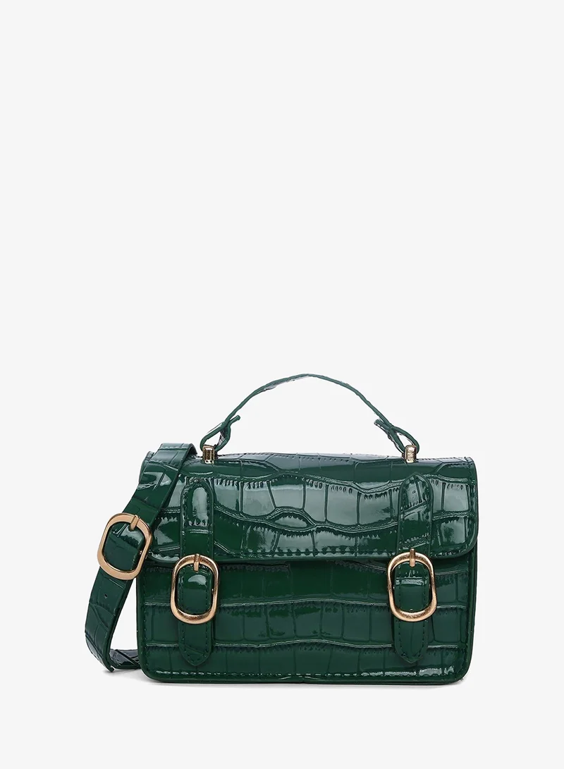 Haute Sauce Green Colourblocked Vegan Leather Structured Hobo Bag With Quilted