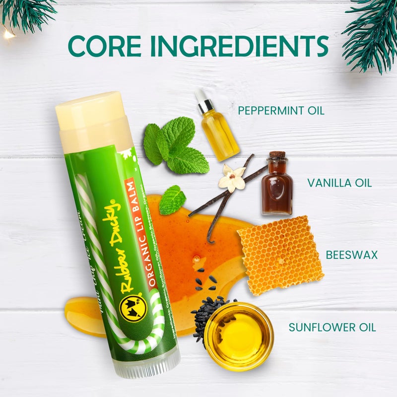 Rubber Ducky - Lip Balm, Candy Cane Vanilla Mint Flavor - Organic & Minty Moisturizer for Dry & Chapped Lips, Christmas Stocking Stuffer & Winter Holiday Gifts, Natural Lip Hydration (3-PACK) - Image 2