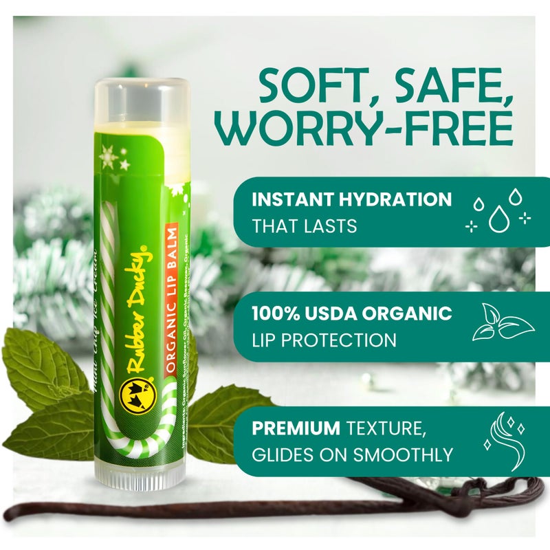 Rubber Ducky - Lip Balm, Candy Cane Vanilla Mint Flavor - Organic & Minty Moisturizer for Dry & Chapped Lips, Christmas Stocking Stuffer & Winter Holiday Gifts, Natural Lip Hydration (3-PACK) - Image 3